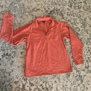 Eddie Bauer fleece coral cheetah pullover 1/4 zip